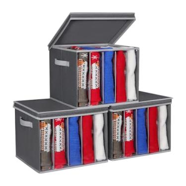 Imagem de Zilink Organizador de suéter atualizado para prateleira com tampas e placas de suporte, organizador de roupas para armário com 5 divisórias de grades, caixas de armazenamento de suéter para suéteres