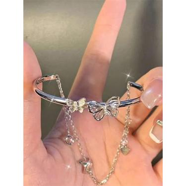 Imagem de Bracelete de prata para mulheres, presente moderno de pulseira, acessório de zircônia para presente de amizade estilo atemporal, Medium, Latão, Sem Pedra Preciosa