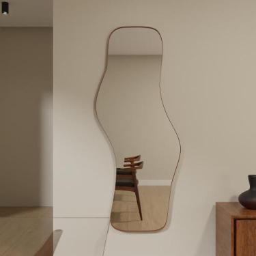Imagem de Espelho Orgânico 115cm x 60cm E21 Moldura Couro Caramelo Luxo Quarto D