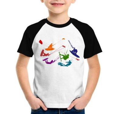 Imagem de Camiseta Raglan Infantil Kite Surf Freestyle - Foca na Moda, Branco/Pr