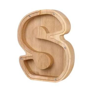 Imagem de Cofre De Madeira Com Alfabeto Inglês 26 Letras Caixa De Economia De Mo