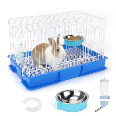 Imagem de BWOGUE Gaiola para coelhos pequenos, gaiolas para porquinhos-da-índia com garrafa de água, prato de comida pendurável e piso de malha de grade, compartimento de coelho para hamster, furão, rato