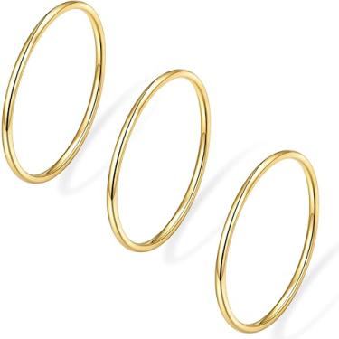 Imagem de Anéis de aliança de ouro para mulheres e homens, não mancham, conjunto de anéis banhados a ouro 14K delicado para casais, simples, simples, simples, fina, promessa, domo, polegar, rosa, empilhável, 1