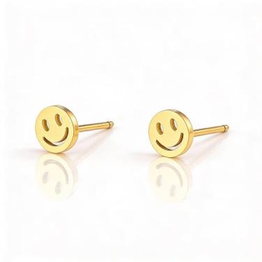 Imagem de Brincos femininos com rosto sorridente, banhado a ouro, brinco de argola sorridente, joias para presentes