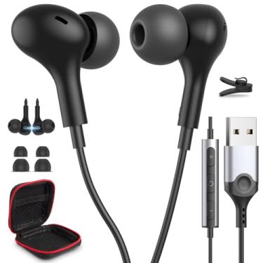 Imagem de Fones de ouvido USB para PC laptop, fones de ouvido magnéticos com fio de 2,5 m, fone de ouvido de computador com controle de microfone, microfone silencioso, cancelamento de ruído nos ouvidos, fones