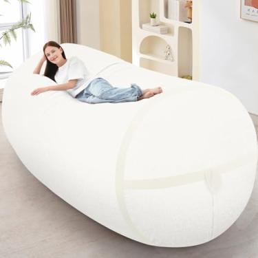 Imagem de HABUTWAY Cadeira de pufe de 1,8 m, cadeiras gigantes BeanBag com enchimento de espuma de memória, poltrona de veludo ultramacio com alça portátil e capa removível, sofá confortável para sala de estar