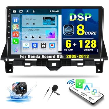 Imagem de Som automotivo 6G + 128G para Honda Accord 8º 2008-2013 com CarPlay sem fio e Android Auto, tela sensível ao toque IPS de 10 polegadas, Android 15, rádio de carro, Bluetooth, WiFi, GPS, FM/RDS SWC AHD