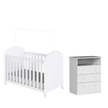 Imagem de Kit Berço e Cômoda Peroba Smim Cor Branco Quarto Infantil