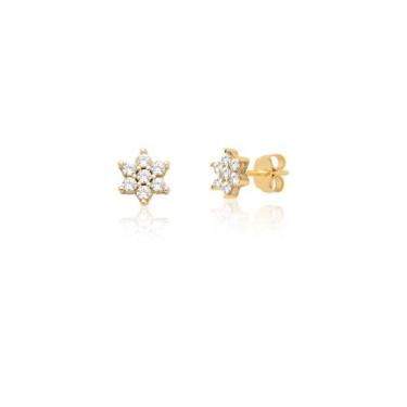Imagem de Par De Brincos De Flor De Pedras Pequeno Ouro 18k Ab93 - MAEHLER Arte 