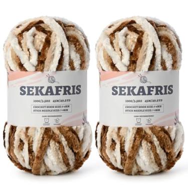 Imagem de Fio de chenille grosso felpudo para crochê, fios macios de pelúcia para tricô à mão, fio de cobertor de bebê volumoso 2 x 100 g (2 x 49 jardas) para crochê amigurumi, fios de veludo fofo de crochê (2