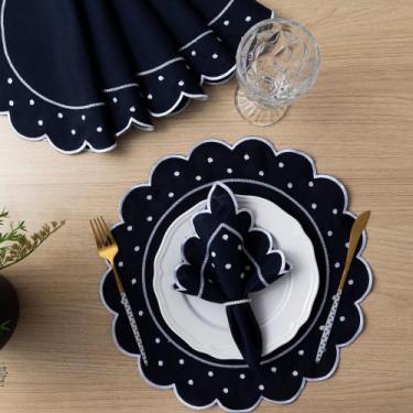 Imagem de Kit 12 Pçs 6 Lugares Mesa Posta Sousplat Jogo Americano Poá Bordado Co