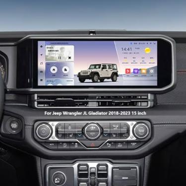Imagem de Tela sensível ao toque de 15 polegadas Android 14 Upgrade para Jeep Wrangler 2018 2019 2020 2021 2022 unidade principal sem fio Carplay tela de navegação GPS, atualização, reprodutor multimídia