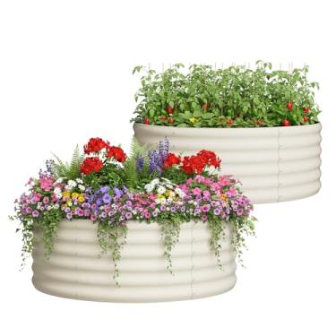 Imagem de DDK Canteiro de jardim elevado galvanizado, cama de plantador ao ar livre, caixa de plantador de metal de 1,2 x 1,2 x 0,5 m para jardinagem e plantio, pacote com 2, MW