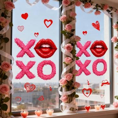Imagem de Adesivos de janela de dia dos namorados XOXO adesivos de janela de férias de inverno reutilizáveis decalque de janela estática dupla face para decoração de porta de vidro de festa de aniversário de