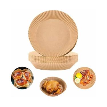 Imagem de Forros para Air Fryer 100 unidades Forro de Pergaminho Descartável Papel Óleo Silicone Grau Alimentar Antiaderente e à Prova Acessórios vaporizador forno micro-ondas Mantém o Limpo Fácil Usar