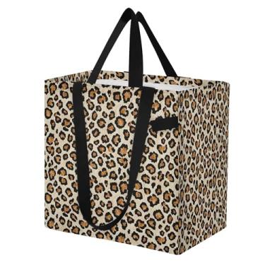 Imagem de SEHANY Sacolas de compras reutilizáveis com estampa de leopardo marrom com alças reforçadas, bolsa de compras de lona dobrável à prova d'água de grande capacidade para viagem, cozinha, praia