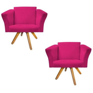 Imagem de kit 02 Poltronas Diana Base Giratória de Madeira Suede Pink - Doce Son