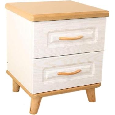 Imagem de Mesa de cabeceira simples com gavetas duplas, mini mesa de cabeceira moderna minimalista de madeira