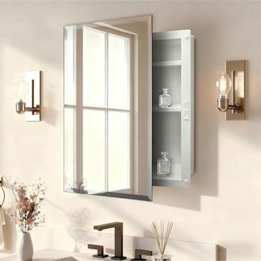 Imagem de Habison Espelho de plástico para armário de remédios para banheiro 40,6 x 71,1 cm, armário de remédios embutido ou montagem na parede de superfície, armários de banheiro com prateleiras ajustáveis