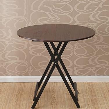 Imagem de Mesa dobrável doméstica mesa alta de madeira moderna simples mesa lateral redonda com pernas de metal, casual de madeira maciça, mesa de centro redonda para uso doméstico, mesa de estudo e escrita