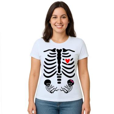 Imagem de Camiseta Esqueleto Grávida Gêmeos Boy Girl Personalizada - Use P4, Bra