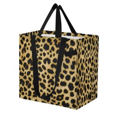Imagem de SEHANY Sacolas de compras reutilizáveis com estampa de leopardo marrom com alças reforçadas, bolsa de compras de lona dobrável à prova d'água de grande capacidade para viagem, cozinha, praia