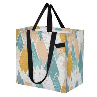 Imagem de SEHANY Sacola de compras reutilizável Mountain Peak com alças reforçadas, bolsa de compras de lona dobrável à prova d'água de grande capacidade para viagem, cozinha, praia