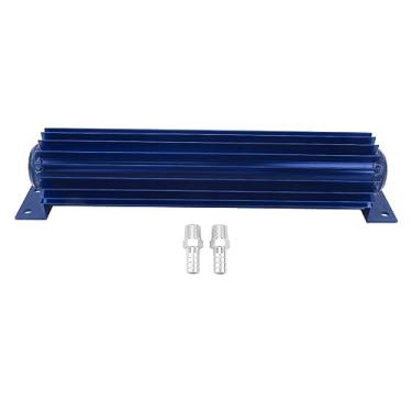 Imagem de lyrlody Refrigerador de óleo de Transmissão de Transmissão de Canal Duplo Com o Ajuste Universal Universal de Dissipador de Calor de Alumínio para Caminhão de Carro 2 X 1/4in NPT Acessórios (Azul)
