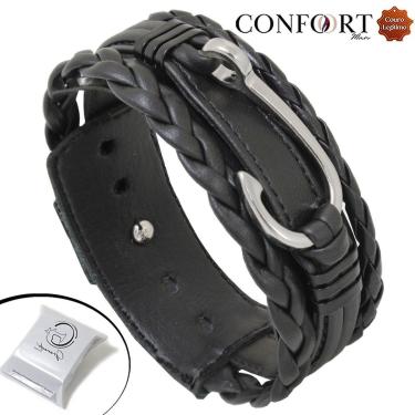 Imagem de Pulseira Ajustável De Couro Marrom Masculina Anzol Pescaria Ouro Velho Preto-Unissex