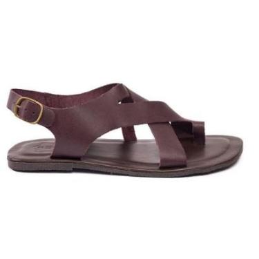 Imagem de Sandalia Rasteira Feminina Couro Legitimo Modelo Casual Confortável Ajustável fivela antiderrapante-Feminino