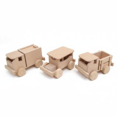 Imagem de Bloco Montar Kit Trio Alegria Cru Caminhão de Madeira para Montar
