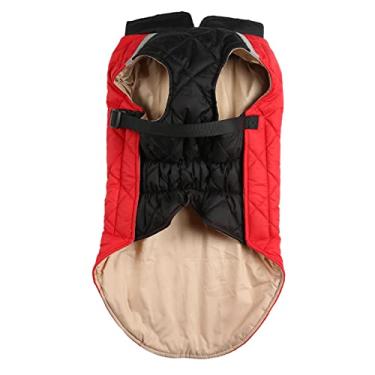 Imagem de Jaqueta de inverno para cachorro, espessante, casaco quente para clima frio, para cães de médio a grande porte, poliéster, algodão, vermelho e preto (eu)