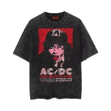 Imagem de Camiseta Feminina De Verão ACDC Rock Punk Retro Em Algodão Lavado Com 