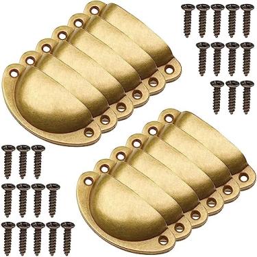 Imagem de BAZAC Puxador de porta de armário de cozinha retrô de metal 10 peças puxadores de móveis puxadores de armário antigo puxadores de concha - amarelo 10 peças