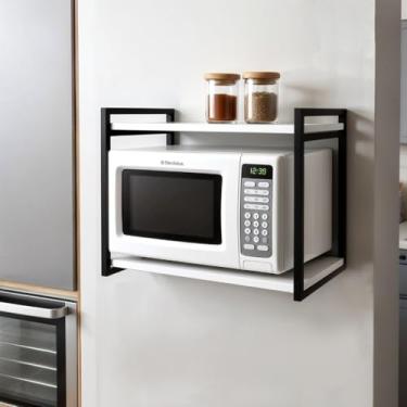 Imagem de Suporte De Micro-ondas Forno Eletrico air fryer Porta Tempeiros Industrial Multiuso 2 Prateleiras Aço Reforçado Cozinha (BRANCO COM PRETO)