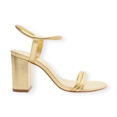 Imagem de Sandalia Feminina Schutz Salto Alto Bloco Metalizado Dourado-Feminino