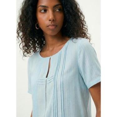 Imagem de Blusa Azul Claro Manga Curta em Viscose com Linho Sob Pregas-Feminino