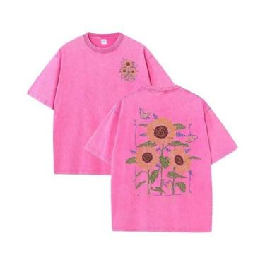 Imagem de Camiseta Feminina De Algodão Macio Com Estampa De Girassol, Casual De 