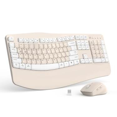 Imagem de Combo ergonômico de teclado e mouse sem fio, teclado Wave Keys com descanso de pulso para digitação natural, mouse silencioso ergonômico ajustável de 3 DPI para computador/laptop/Windows/Mac (cor