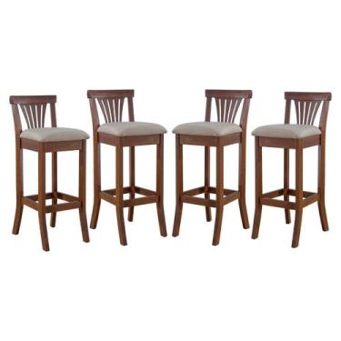 Imagem de Kit 4 Banquetas Alta em Madeira Valentina Estofada Linho Bege M58 RMI 