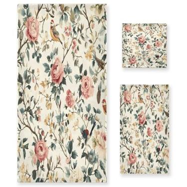 Imagem de xigua Conjunto de toalhas de banheiro floral vintage absorvente macio 3 peças toalha de banho toalha de mão toalhas decorativas para banheiro, academia, hotel, praia, piscina