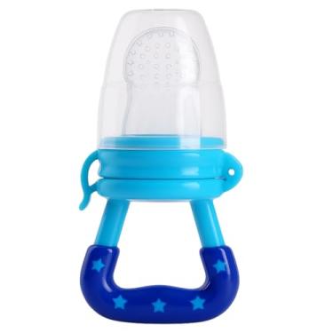 Imagem de Mordedor Massageador Com Auxilio Para Introdução Alimentar Azul Com Alça Livre BPA