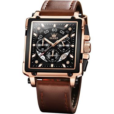 Imagem de OLEVS Relógio Masculino Luxo Cronógrafo de Quartzo Luminoso com Pulseira de Couro Marrom Relógio Moderna Para Trabalho e Negócios 9919