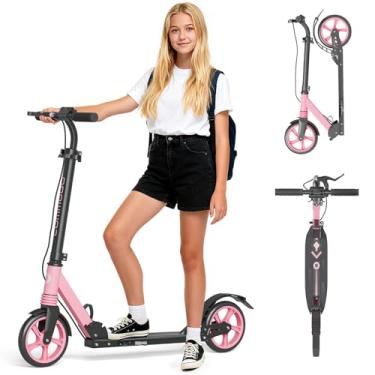 Imagem de Patinete com freios duplos para crianças a partir de 8 anos, adolescentes, adultos, scooter leve dobrável de suspensão dupla com rodas grandes de 20 cm, carga máxima de 109 kg de largura