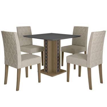 Imagem de Kit Mesa De Jantar Isis Com Vidro Com 4 Cadeiras Jade Carvalho/grafite/preto/fendi Carvalho/grafite/preto/fendi