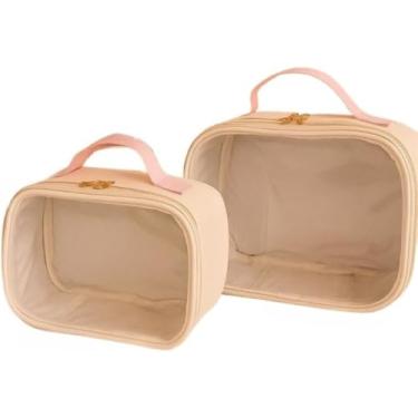 Imagem de Nécessaire/caixa de armazenamento transparente de duas peças, que pode acomodar artigos de higiene pessoal ou fraldas descartáveis. (Rosa bebê)