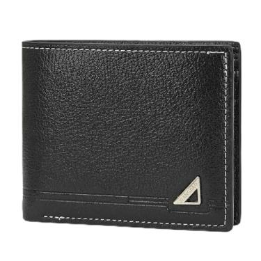 Imagem de Carteira masculina de couro minimalista e fina – dobrável com bloqueio de RFID com clipe para dinheiro, janela para identidade e vários compartimentos para cartões, couro sintético macio