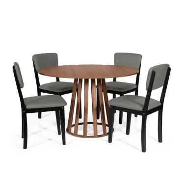 Imagem de Mesa De Jantar Redonda Gabi Noronha Com 4 Cadeiras Estofadas Ella Preto/cinza