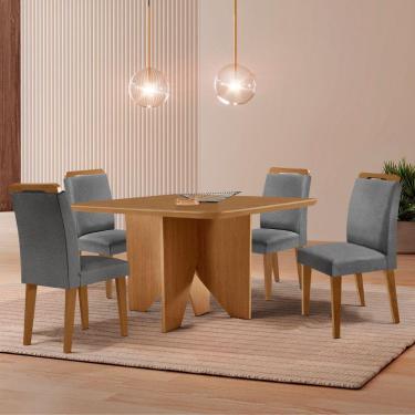 Imagem de Mesa Evora 90 Mdf Com 4 Cadeiras Athenas Linho Grafite-naturalle-naturalle
