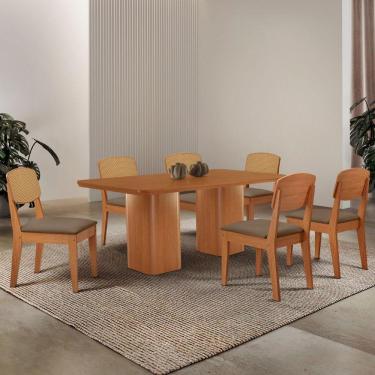 Imagem de Mesa De Jantar Eloise 180cm Tampo Mdf 6 Cadeiras Moderna Veludo Capuccino/naturalle